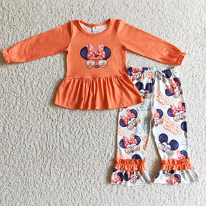 Best Day Ever Cartoon Orange Girls Long Sleeve+Trousers Sets