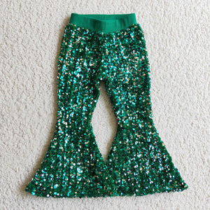 Green Sequin Girls Pants