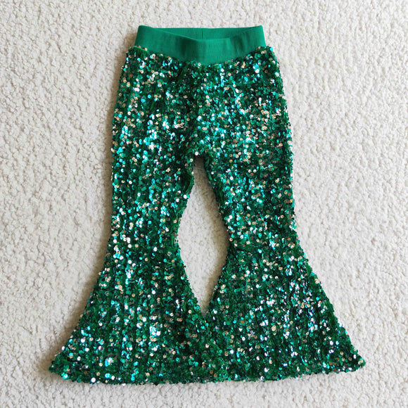 Green Sequin Girls Pants