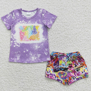 Cartoon Tiger Purple Girls Shorts Sets