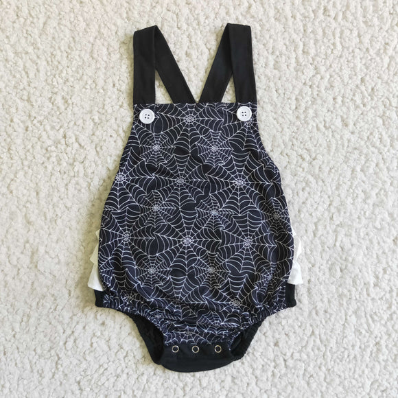 Spiderweb Black White Halloween Romper