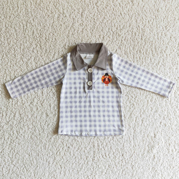 Turkey Gray Plaid Polo Boys Thanksgiving Top