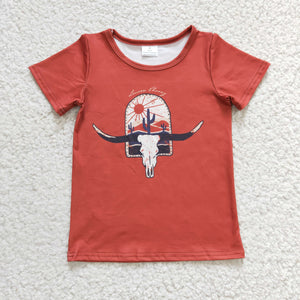 Highland Cow Red Girls Short Sleeve Top