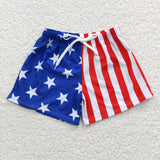 Stars Red White Stripe Ruffles Boys 4th of July Swimming Trunks