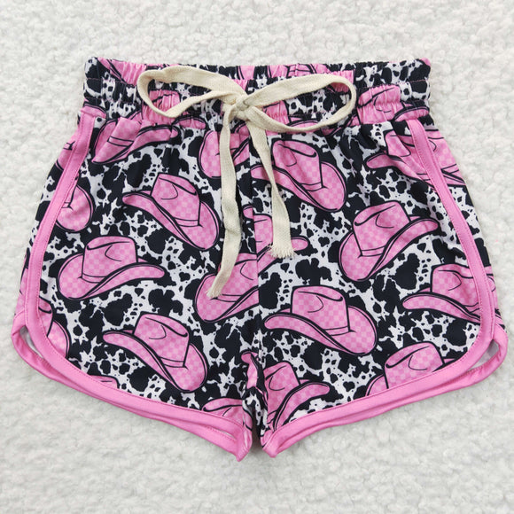 Hot Pink Hat Cow Print Milk Silk Girls Shorts