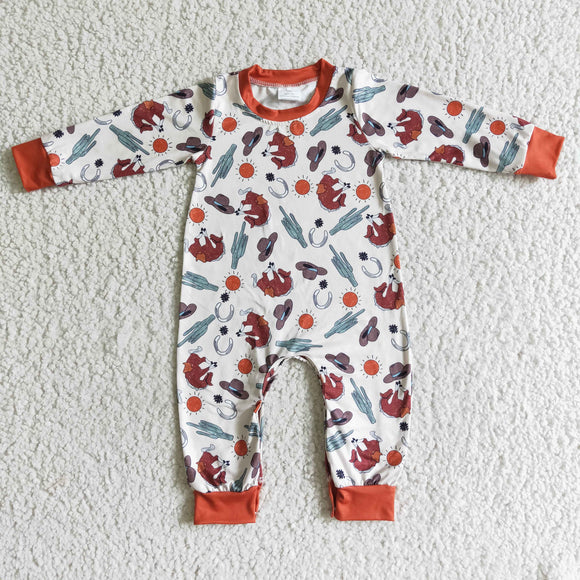 Rodeo Cowboy Orange Boys Fall Romper