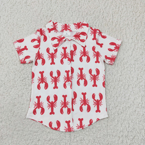 Red Crawfish White Boys Short Sleeve Top