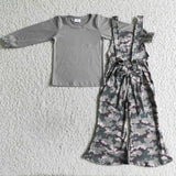 Camo Gray Girls Suspender Pants Overalls Sets