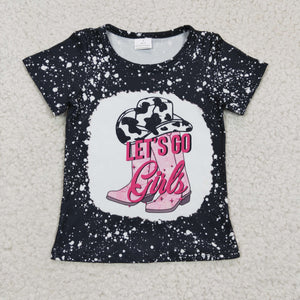 Let's go Cowgirl Black Girls Short Sleeve Top