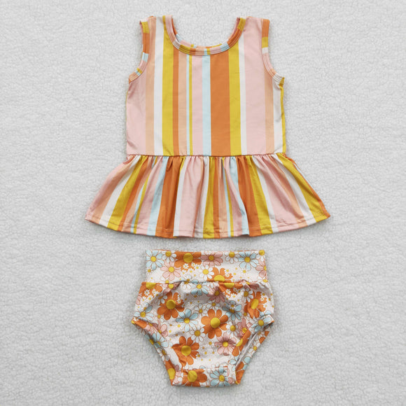 Orange Stripe Floral Girls Bummies Sets