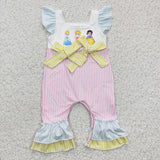 Cartoon Princess Pink Stripe Bows Girls Summer Romper