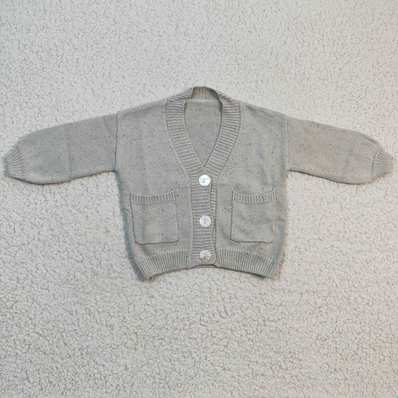 Gray Pockets Buttons Girls Cardigan Sweaters