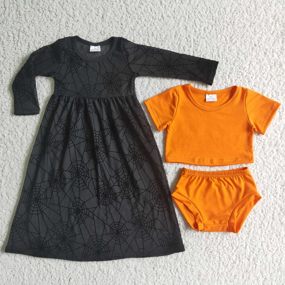Black Lace 3pcs Orange Girls Halloween Bummies