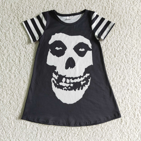 Promotional Skull Black White Stripes Girls Halloween Dress