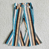 Kids Mommy & Me Stripes Blue Gray Flared Girls Jeans Pants