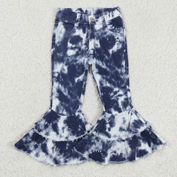 Tie Dye Navy Flared Girls Jeans Pants