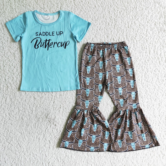 Promotional Saddle Up Buttercup Letters Girls Short Sleeve+Trousers Sets