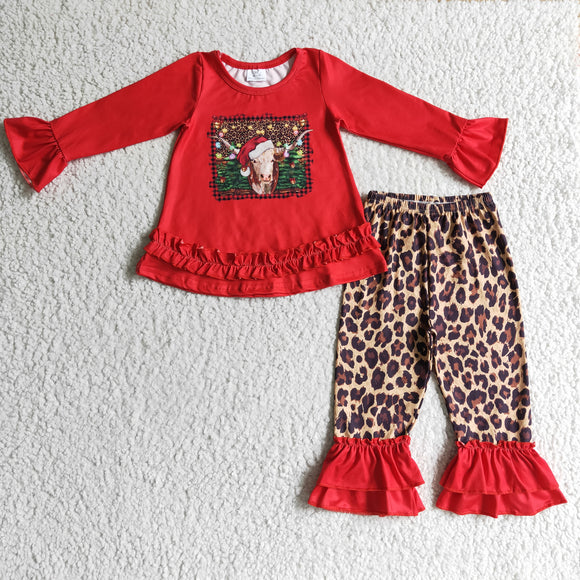 Cow Leopard Print Red Euffles Girls Christmas Outfits