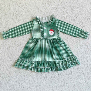 Santa Green Plaid Collar Dress Girls Christmas Pajamas