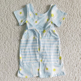 Promotional Floral Sky Blue Stripes Pockets Girls Short Sleeve Dress