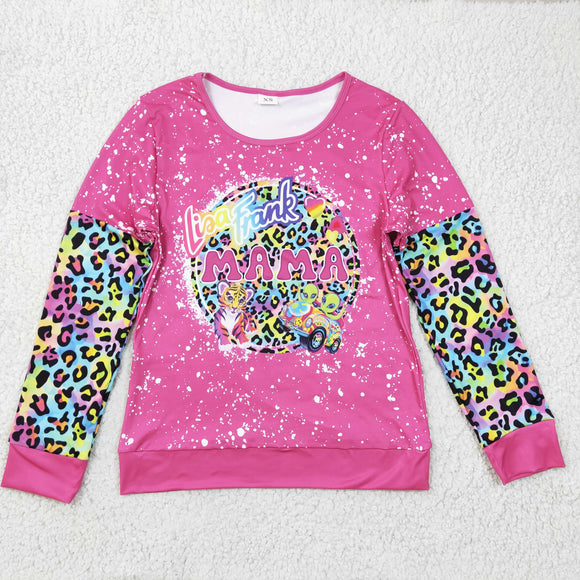Adults Cartoon Tiger Leopard Print Hot Pink Mommy & Me Long Sleeve Top