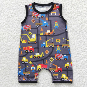 Engineering Vehicle Gray Boys Summer Romper