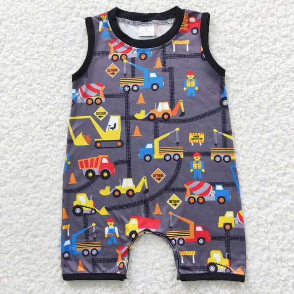 Engineering Vehicle Gray Boys Summer Romper