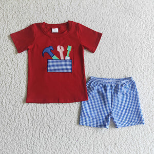 Tool Embroidery Red Boys Shorts Sets