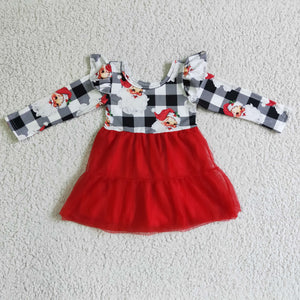 Promotional Santa Plaid Red Gauze White Girls Christmas Dress