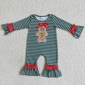 Promotional Gingerbread Green Stripe Girls Christmas Romper