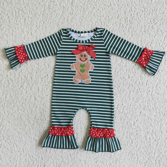 Promotional Gingerbread Green Stripe Girls Christmas Romper