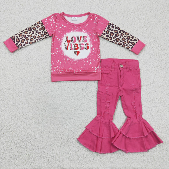 Love Vibes Hot Pink Denim Girls Valentine Outfits