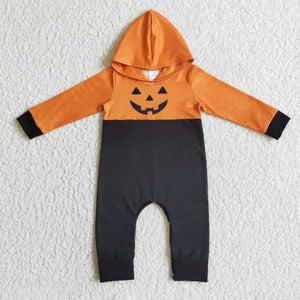 Pumpkin Orange Hoodie Black Boys Halloween Romper