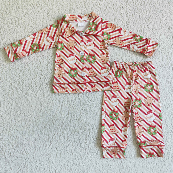 Promotional Santa Reindeer Red Stripes Collar Boys Christmas Pajamas