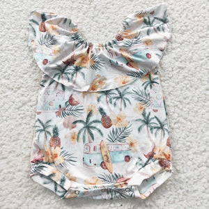 Coconut Pineapple White Girls Summer Romper