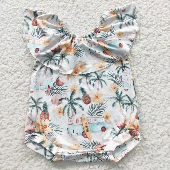 Coconut Pineapple White Girls Summer Romper
