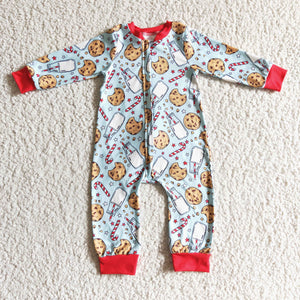 Milk Cookies Santa Red Sky Blue Boys Christmas Romper