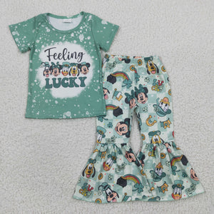 Cartoon Feeling Lucky Rainbow Plaid Girls St. Patrick's Day Outfits