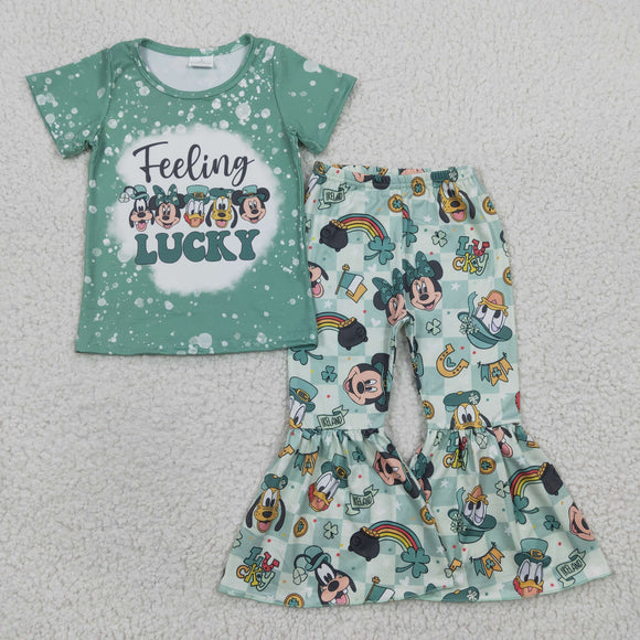 Cartoon Feeling Lucky Rainbow Plaid Girls St. Patrick's Day Outfits