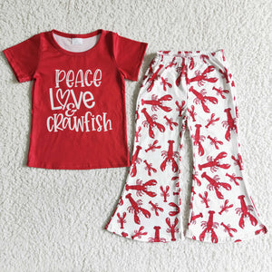 Promotional Crawfish Red Girls Short Sleeve+Trousers Sets