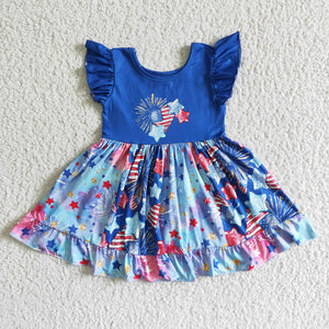 Promotional Stars Firework Patchwork Blue 4th of July Dress