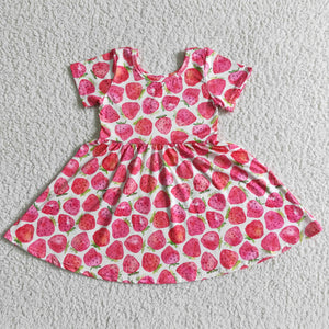 Promotional Strawberry Red Twirl Girls Short Sleeve Dress