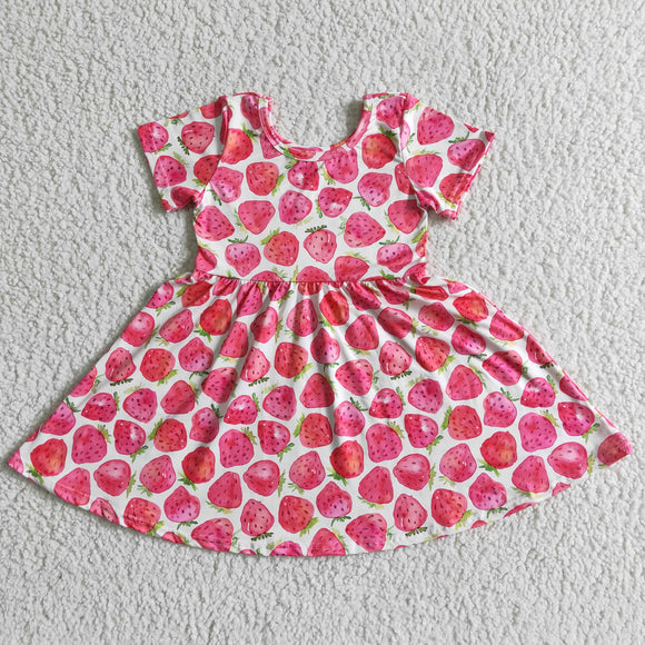 Promotional Strawberry Red Twirl Girls Short Sleeve Dress