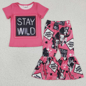 Stay Wild Hot Pink Girls Short Sleeve+Trousers Sets