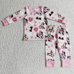 Cartoon Pink Girls Long Sleeve Pajamas