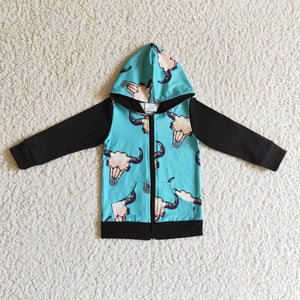 Promotional Highland Cow Zipper Blue Black Boys Hoodie Top