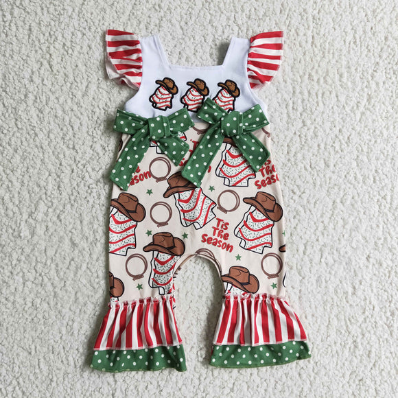 Tis the season Letters Red Stripe Green Bow Girls Christmas Romper