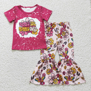 Daddy's Girl Mama's World Floral Girls Short Sleeve+Trousers Sets