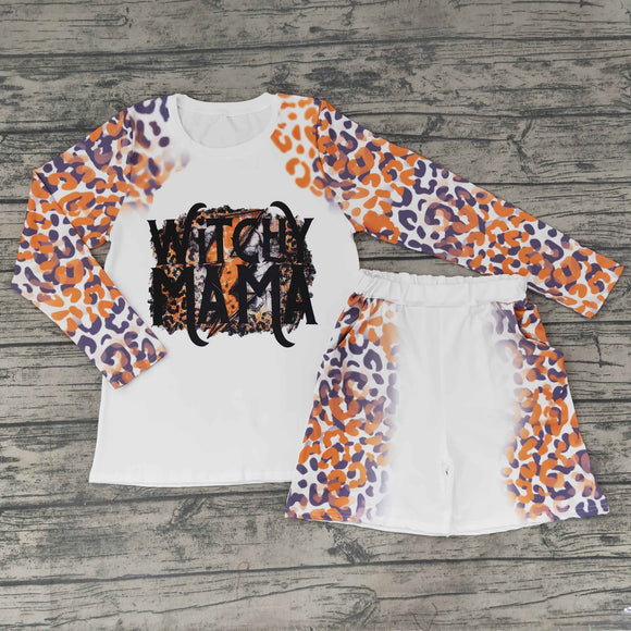 Adults Witch Mama Letters Leopard Print Orange White Halloween Outfits