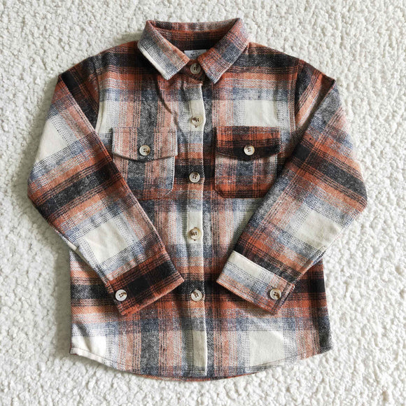 Orange Beige Plaid Shirt Boys Long Sleeve Top